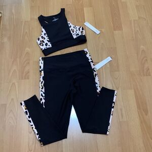 Aqua athletic leopard leggings set